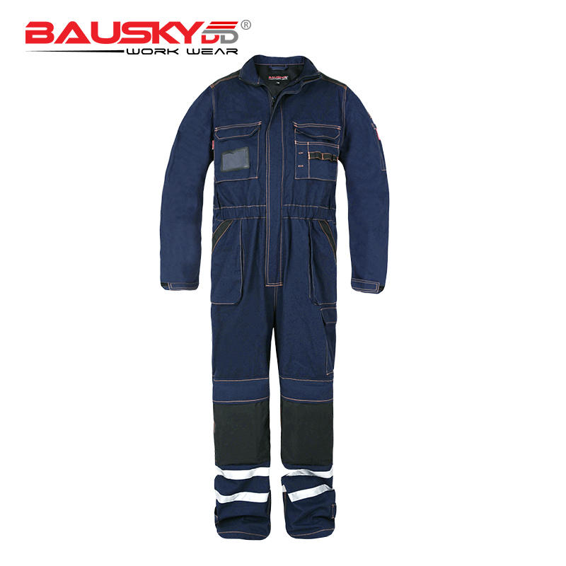 Cotton Coveralls for Mechanics with Reflective Stripes, Multi Pockets & Knee Pad [B135]-1