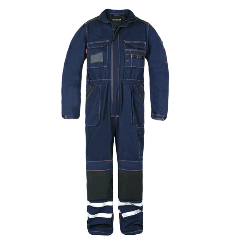 Cotton Coveralls for Mechanics with Reflective Stripes, Multi Pockets & Knee Pad [B135]-0