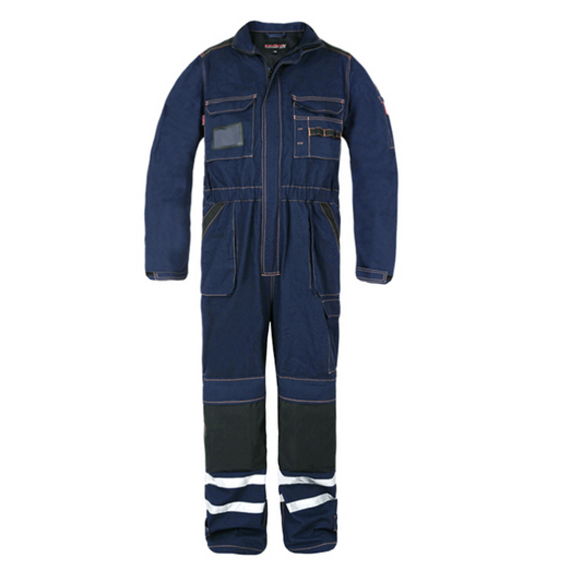 Cotton Coveralls for Mechanics with Reflective Stripes, Multi Pockets & Knee Pad [B135]-0
