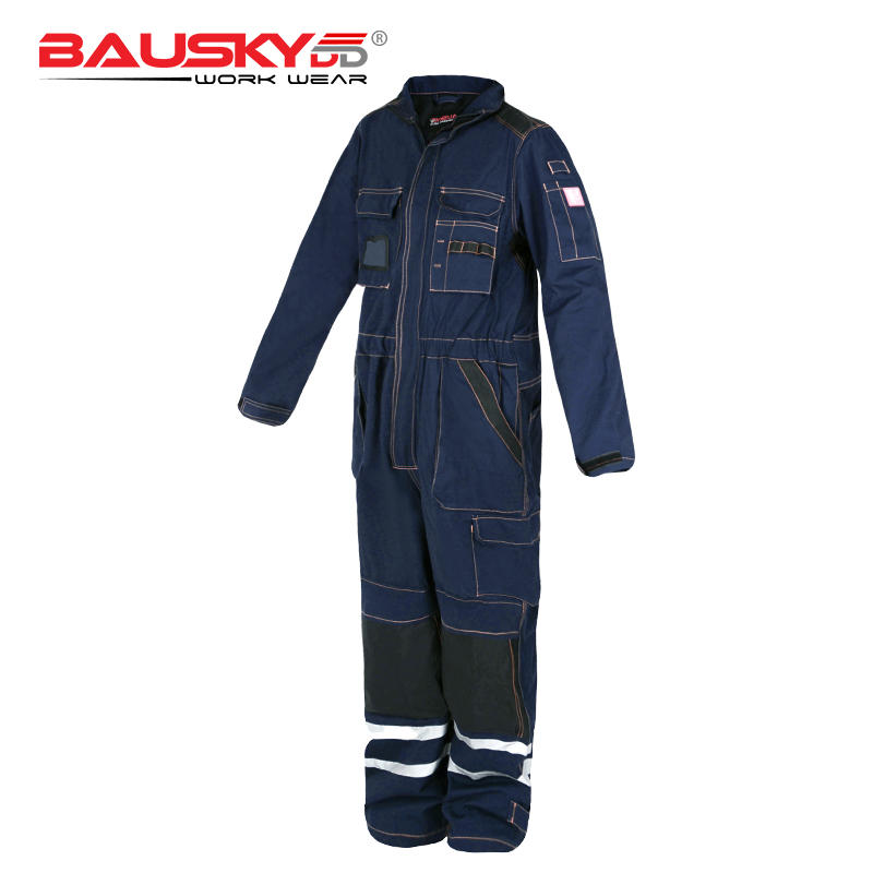 Cotton Coveralls for Mechanics with Reflective Stripes, Multi Pockets & Knee Pad [B135]-3