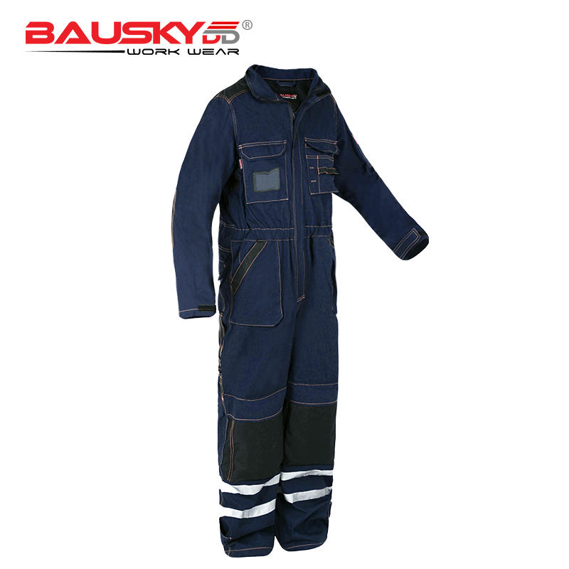 Cotton Coveralls for Mechanics with Reflective Stripes, Multi Pockets & Knee Pad [B135]-4