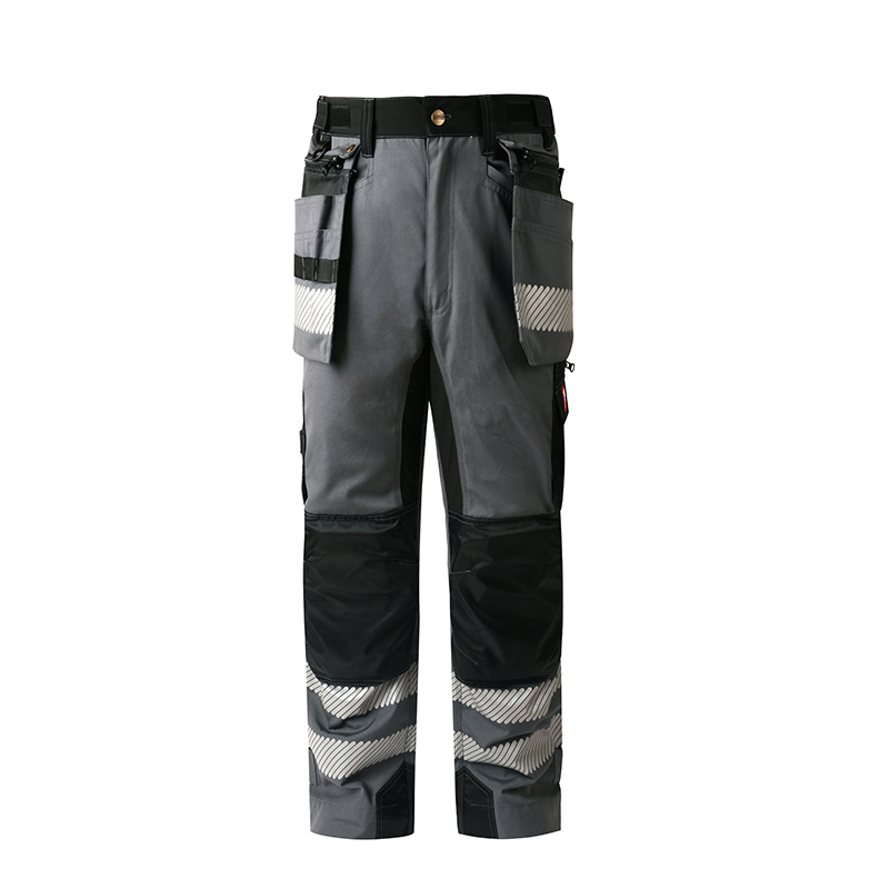 Stretchy Work Pants with Reflective Strips & Detachable Knee Pad Pockets – Cotton Blend [B265]-1