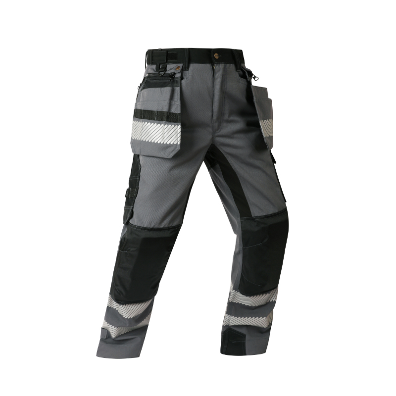Stretchy Work Pants with Reflective Strips & Detachable Knee Pad Pockets – Cotton Blend [B265]-3