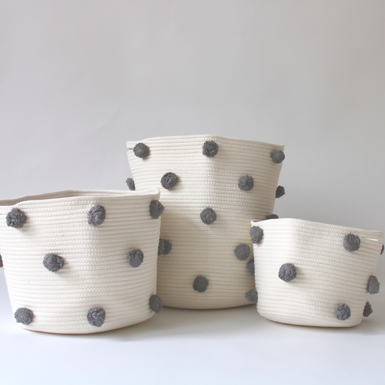 Charcoal Grey Pom Basket - Medium-2