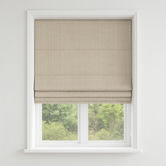 Organic Textured Linen-Cotton Corded Roman Blind – Custom Sizes, Light-Filtering or 100 % Blackout Liner | Inside & Outside Recess Fit | 8 Colours-0