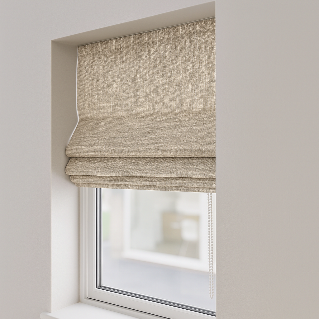 Organic Textured Linen-Cotton Corded Roman Blind – Custom Sizes, Light-Filtering or 100 % Blackout Liner | Inside & Outside Recess Fit | 8 Colours-1