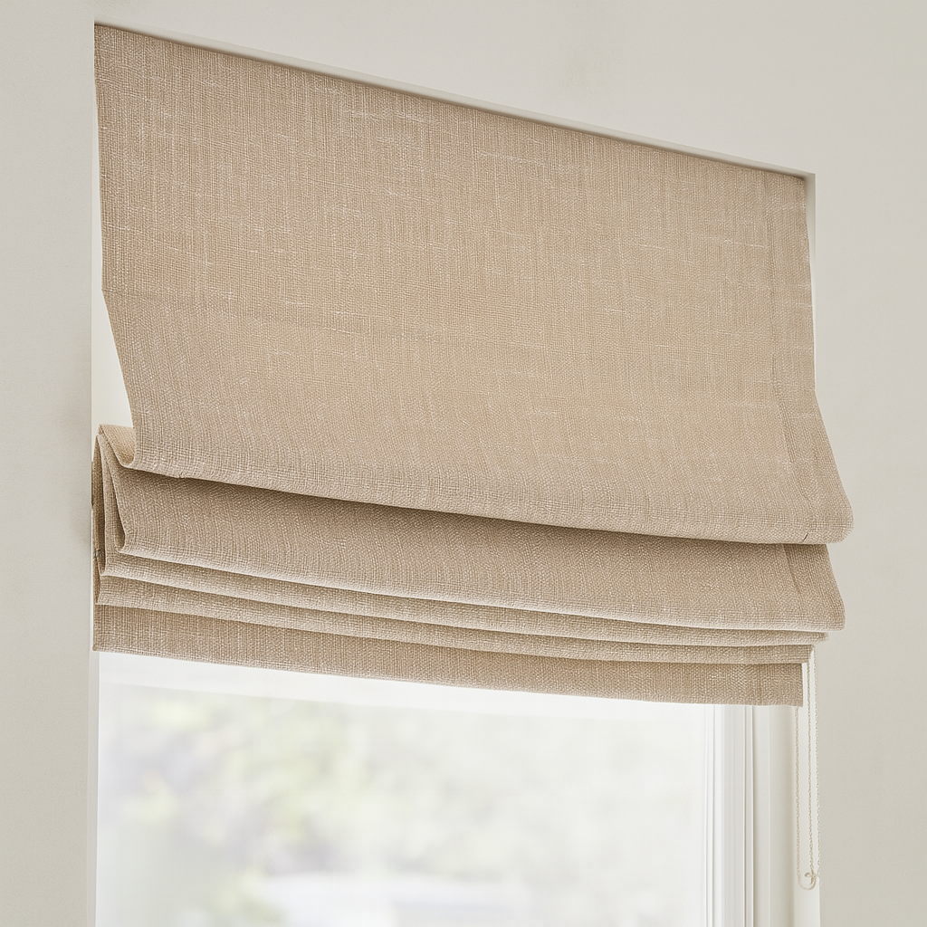 Organic Textured Linen-Cotton Corded Roman Blind – Custom Sizes, Light-Filtering or 100 % Blackout Liner | Inside & Outside Recess Fit | 8 Colours-2