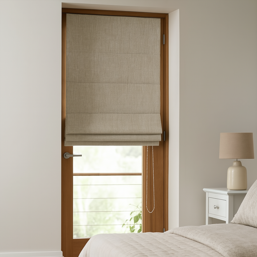 Organic Textured Linen-Cotton Corded Roman Blind – Custom Sizes, Light-Filtering or 100 % Blackout Liner | Inside & Outside Recess Fit | 8 Colours-3