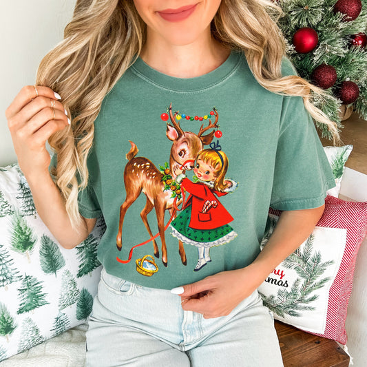 Vintage Girl and Reindeer-0