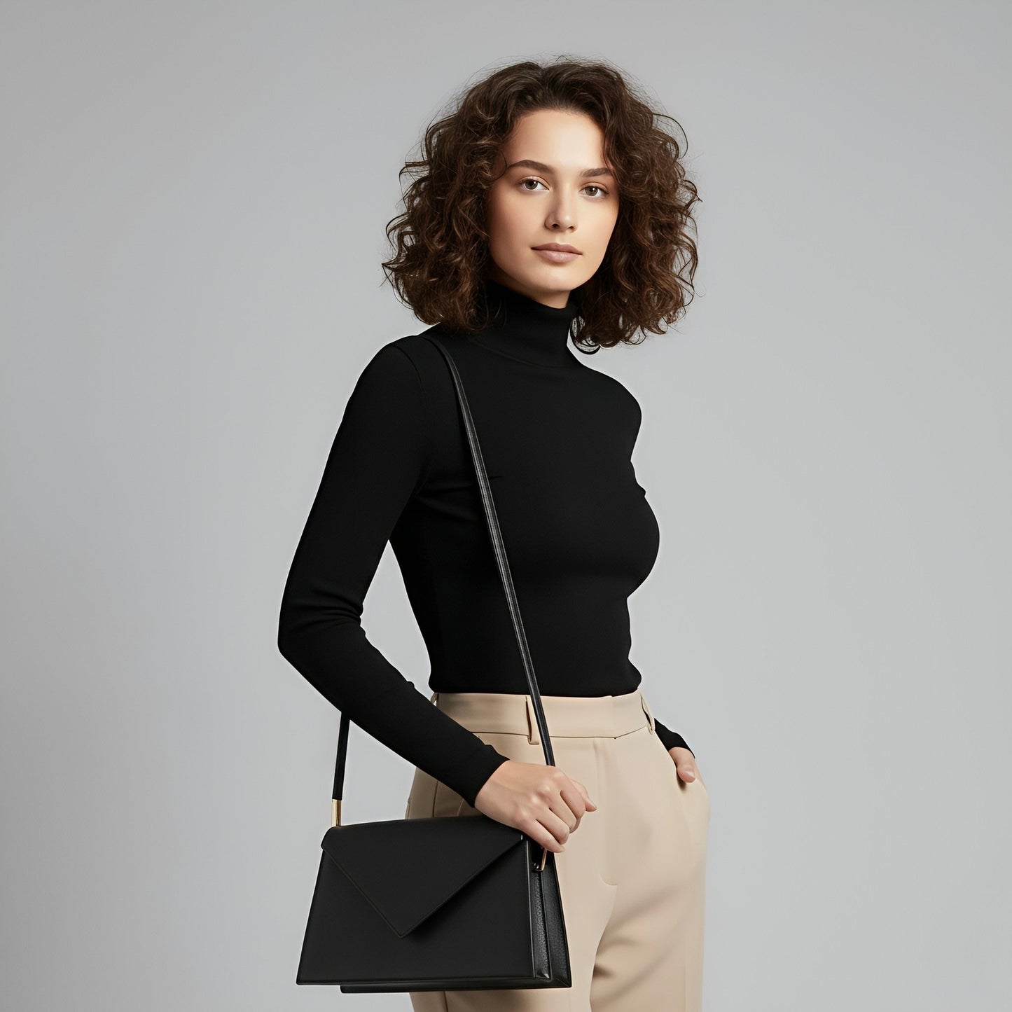 SOHO - Elegant Leather Envelope Crossbody Bag – Classic Black & Terracotta Brown