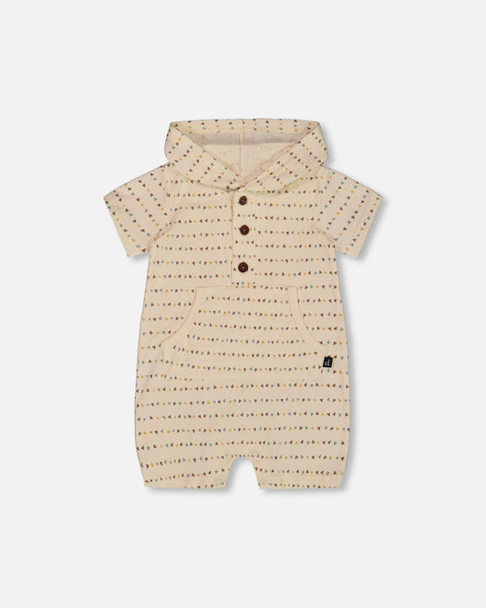 Printed Organic Cotton Hooded Romper Off-White-0
