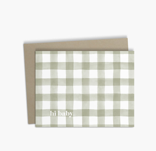 Hi Baby Greeting Card | Green Plaid Baby Shower Card