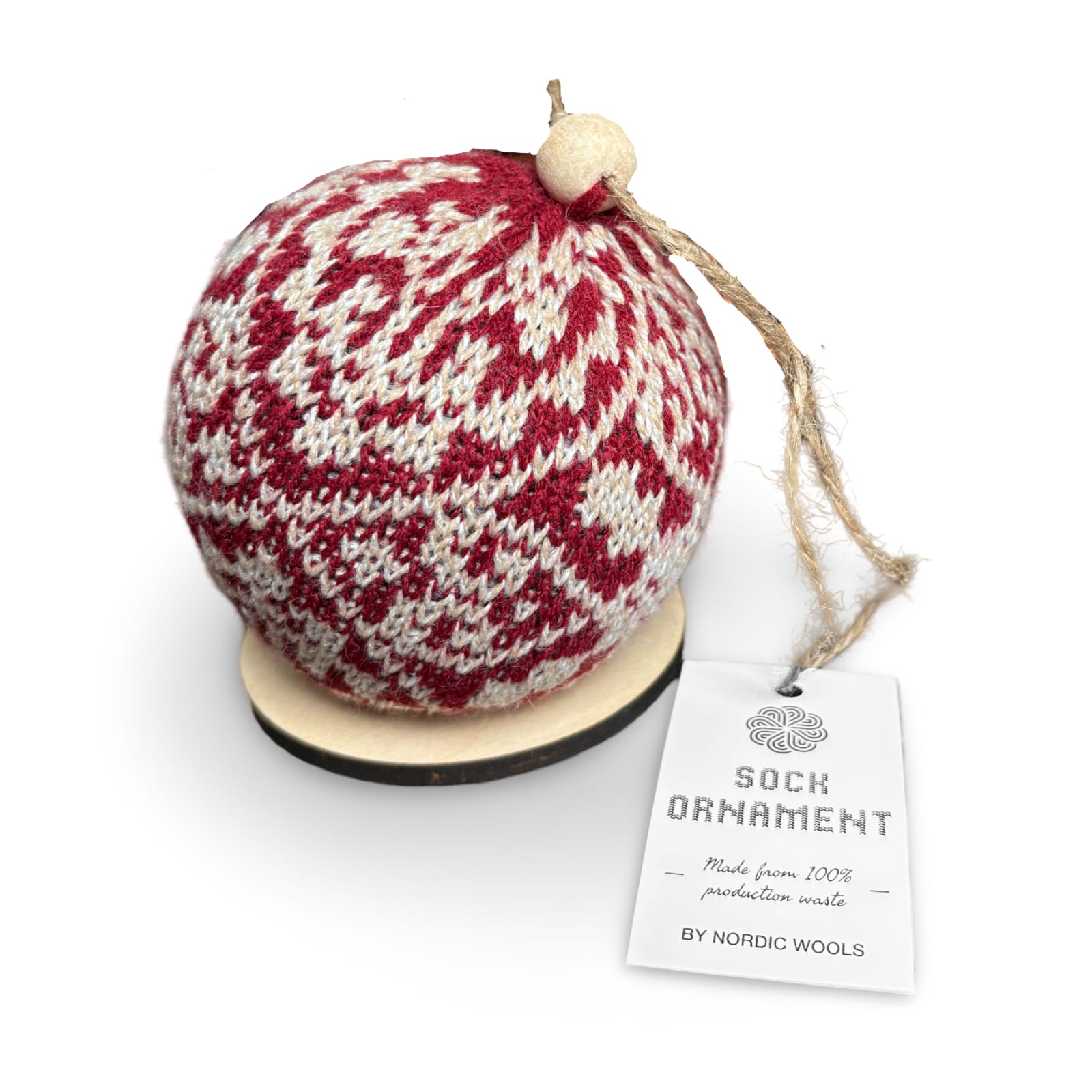 Nordic Yarn Ornament - Recycled Sustainable Christmas Decor Toy (Zelta - Crimson)-0