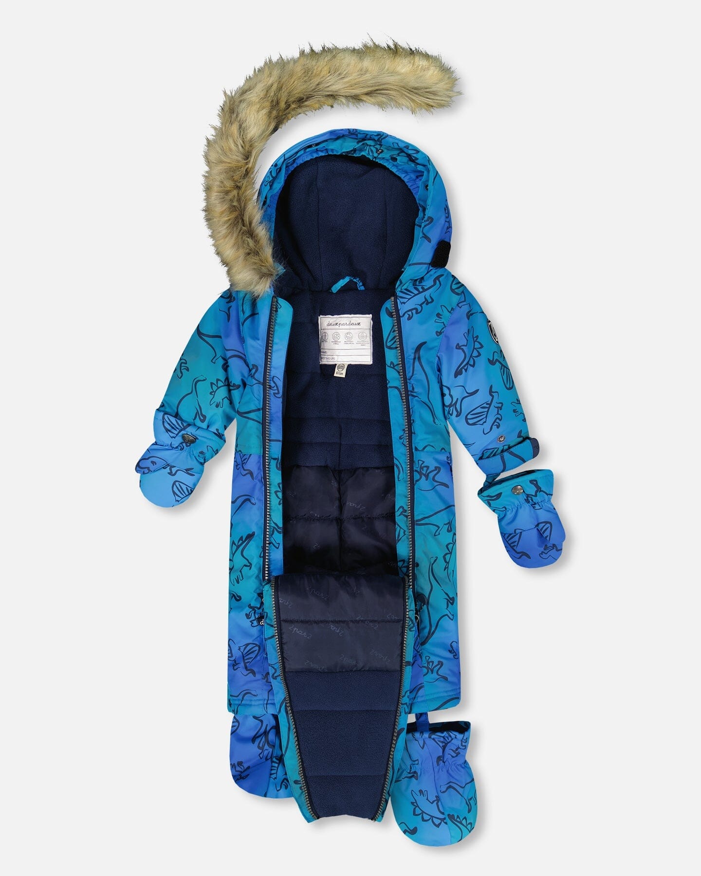 One-Piece Baby Play Snowsuit Designed For Car Seat Blue Gradient Dinosaur Print-4
