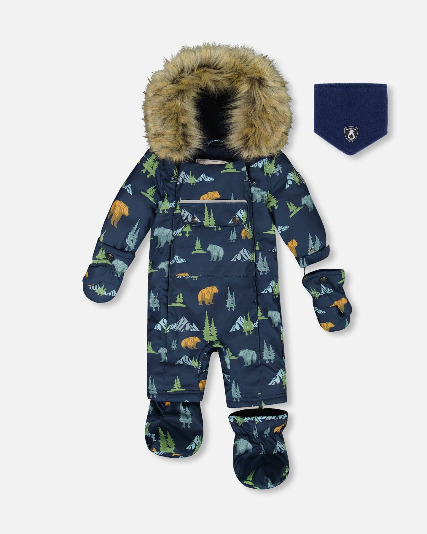 One-Piece Baby Play Snowsuit Designed For Car Seat Navy Animal Print-0