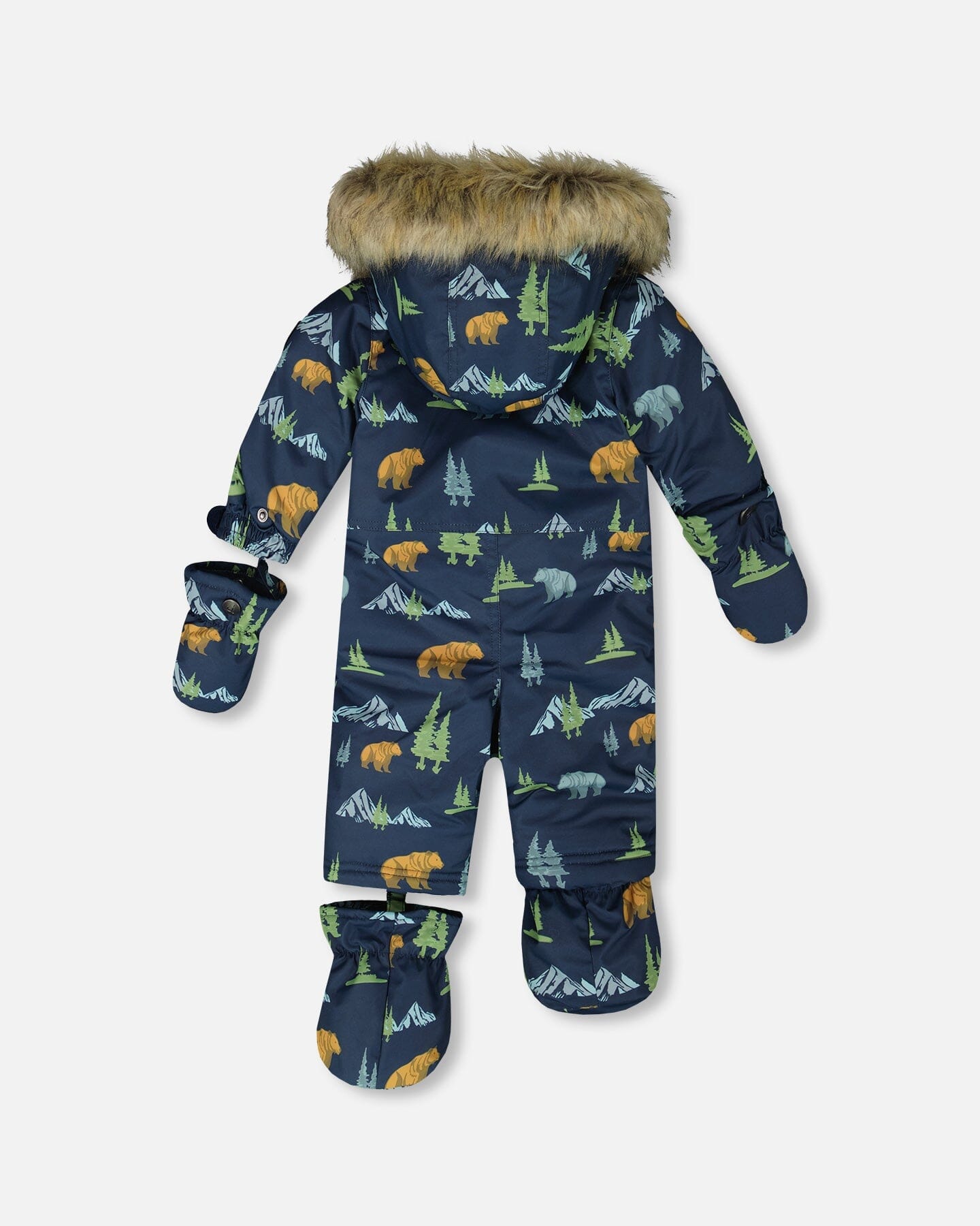 One-Piece Baby Play Snowsuit Designed For Car Seat Navy Animal Print-3