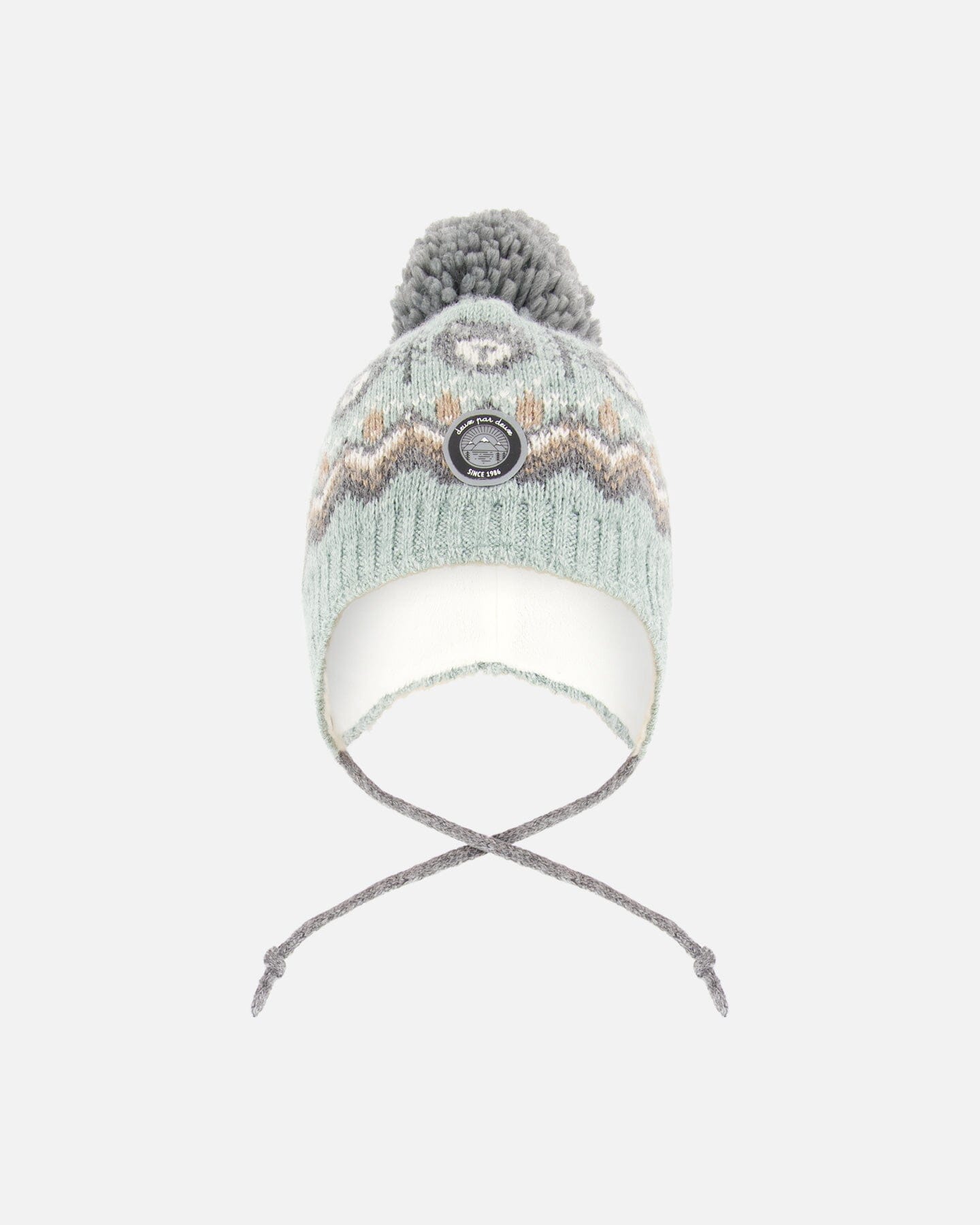 Lined Peruvian Knit Pompom Hat Gray And Sage-0