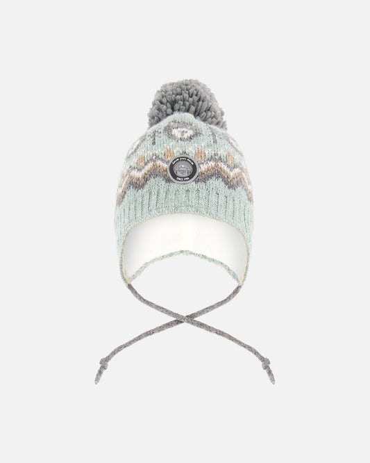 Lined Peruvian Knit Pompom Hat Gray And Sage-0