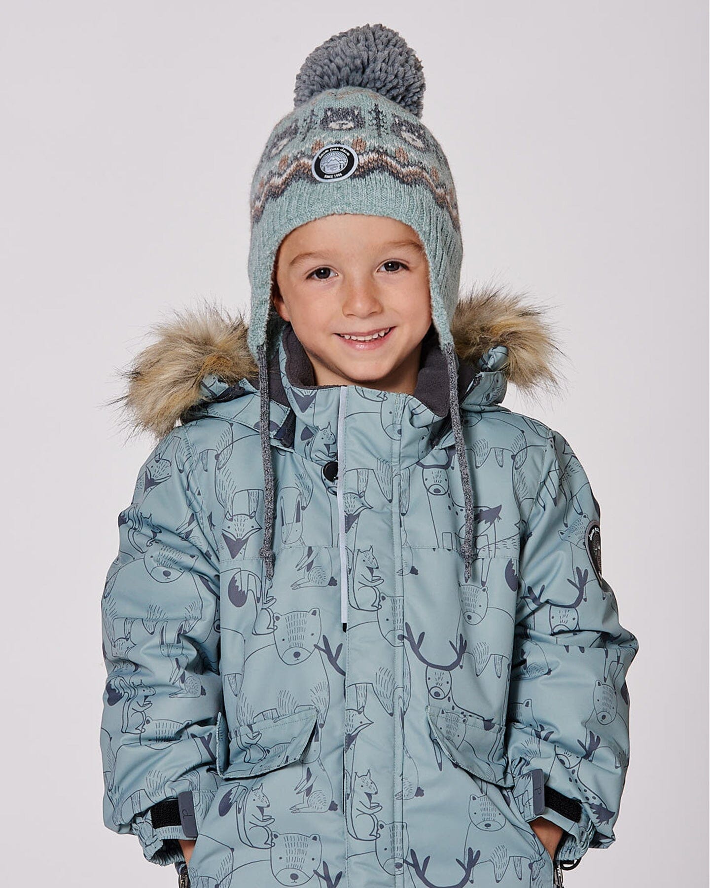 Lined Peruvian Knit Pompom Hat Gray And Sage-1