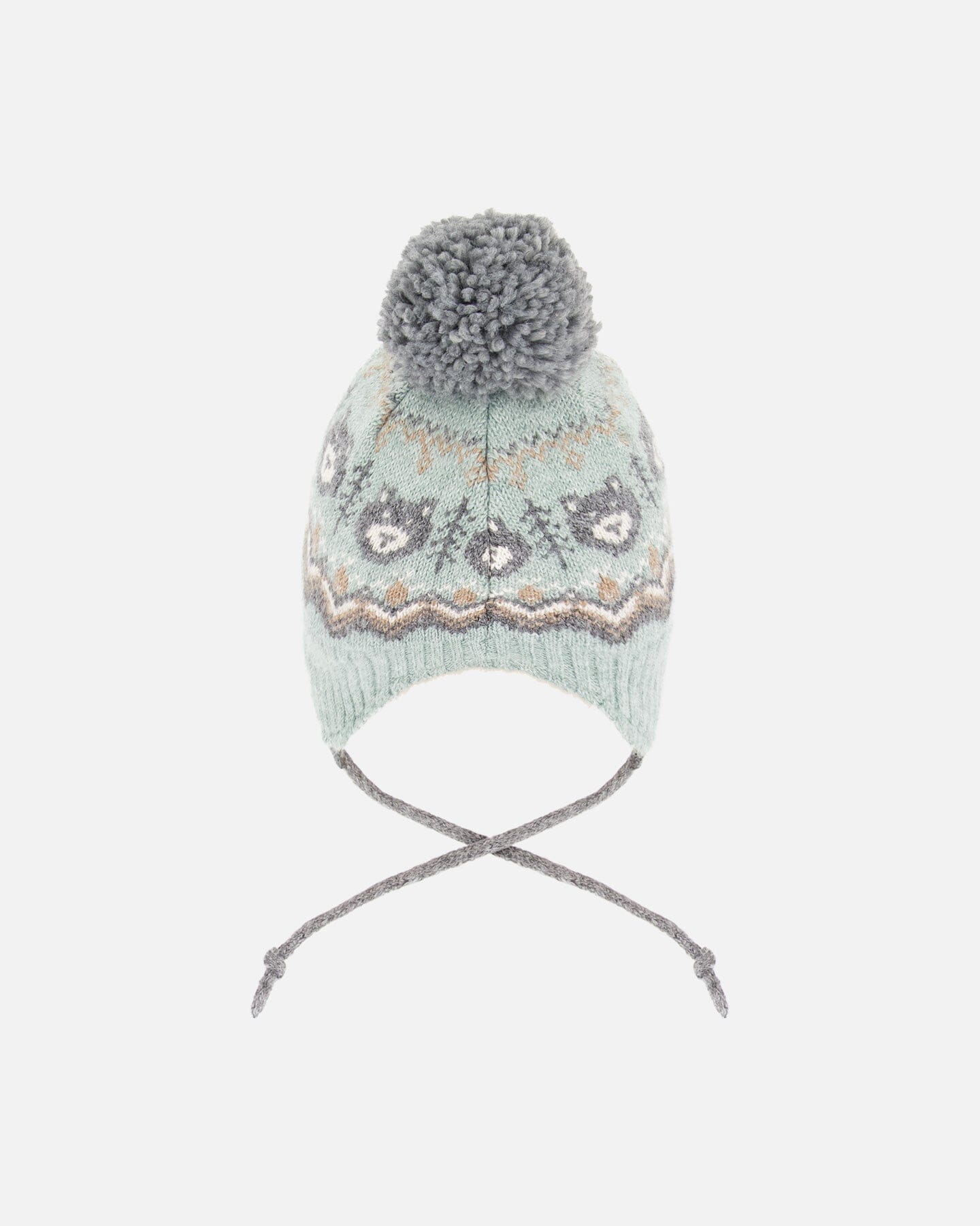 Lined Peruvian Knit Pompom Hat Gray And Sage-2