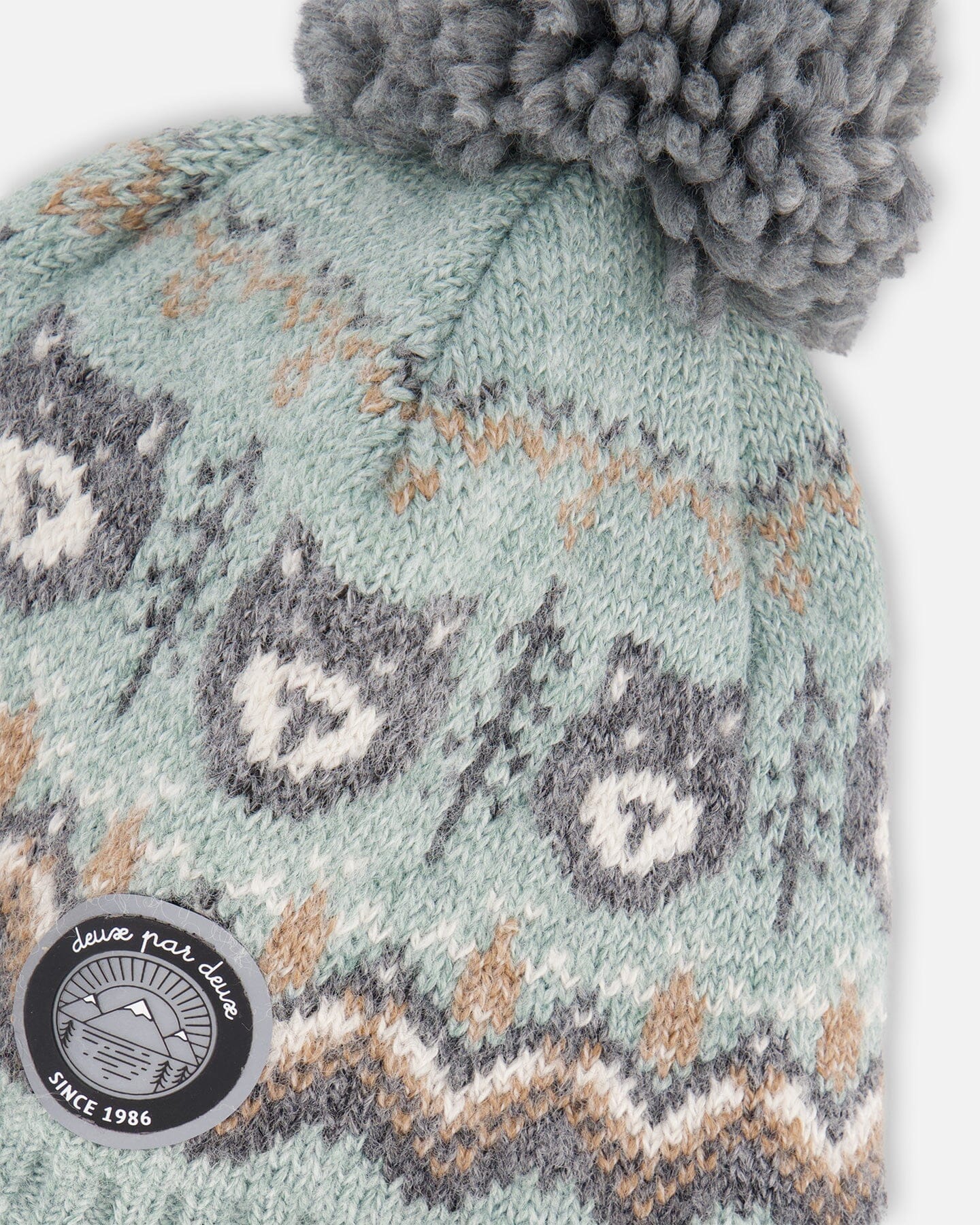 Lined Peruvian Knit Pompom Hat Gray And Sage-3