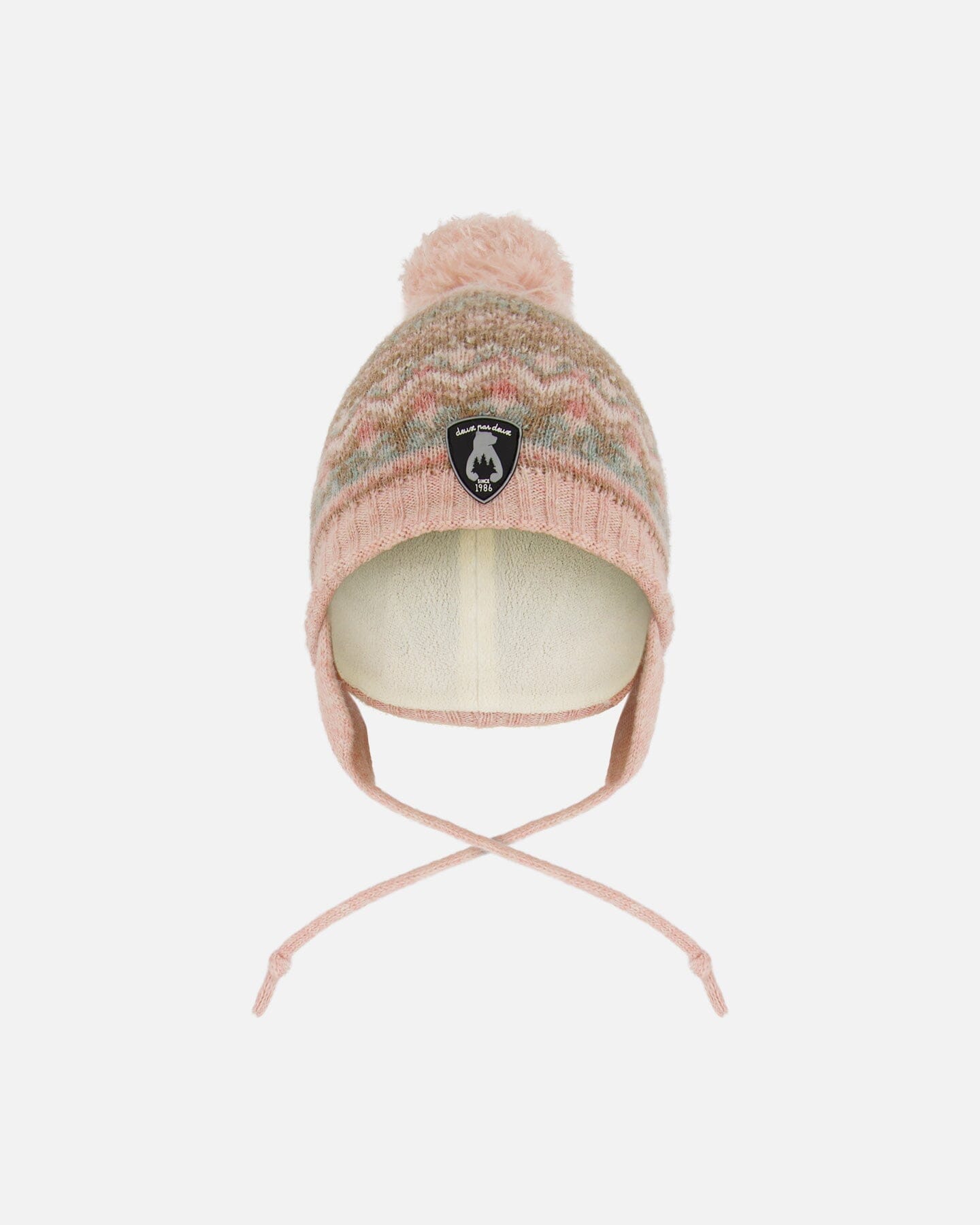 Lined Baby Knit Pompom Hat With Ear Flaps Dusty Pink-0