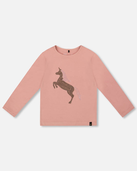 Organic Cotton Long Sleeve T-Shirt Dusty Pink With Sequin Unicorn-0