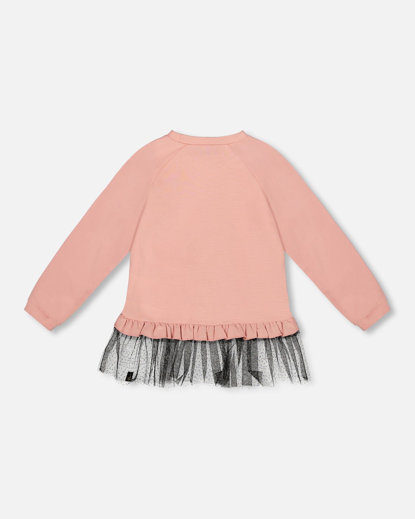 Long Bi-Material Top Dusty Pink With Mesh Ruffle Hem And Leopard Print-2