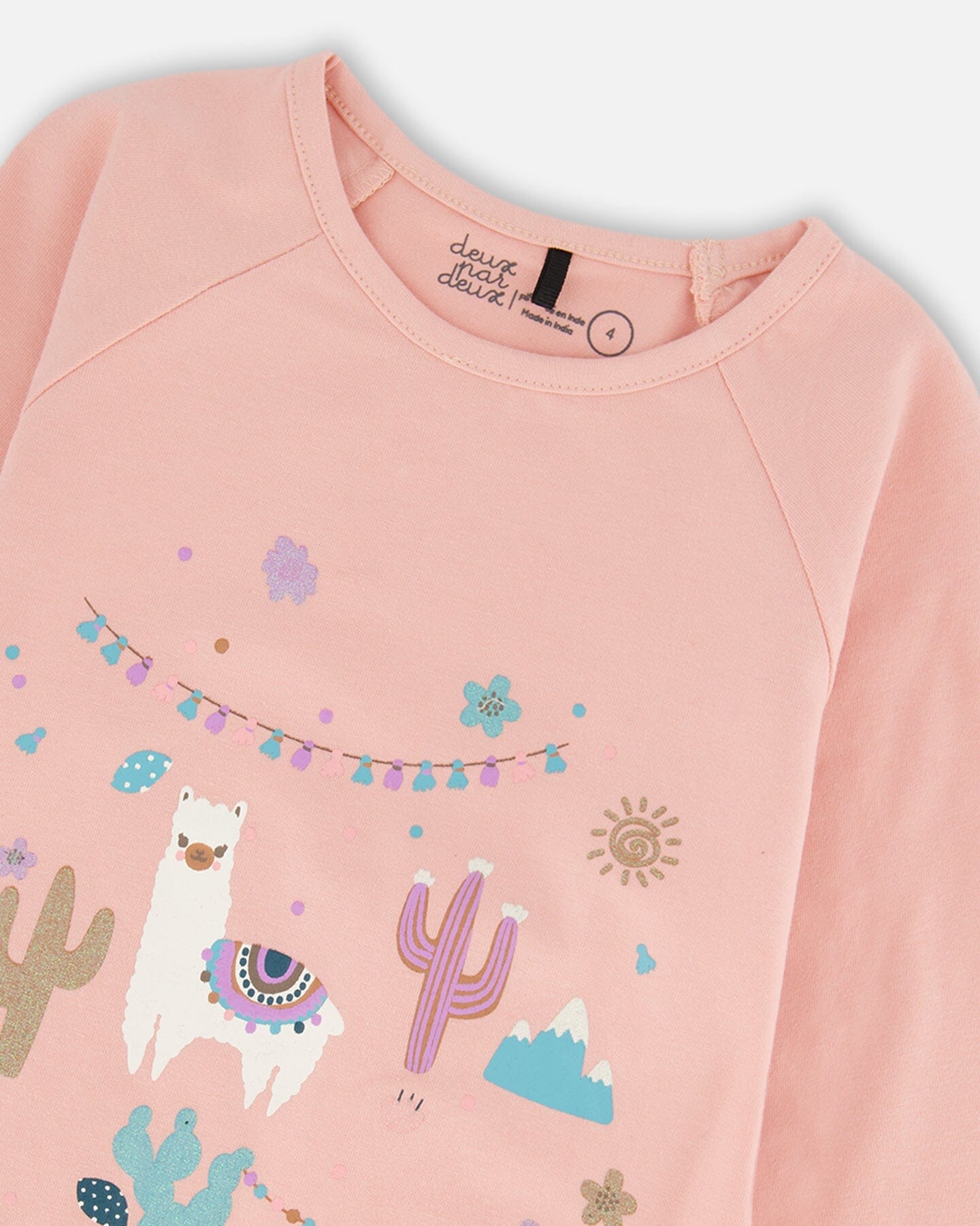 Organic Cotton T-Shirt Dusty Pink With Llama-4