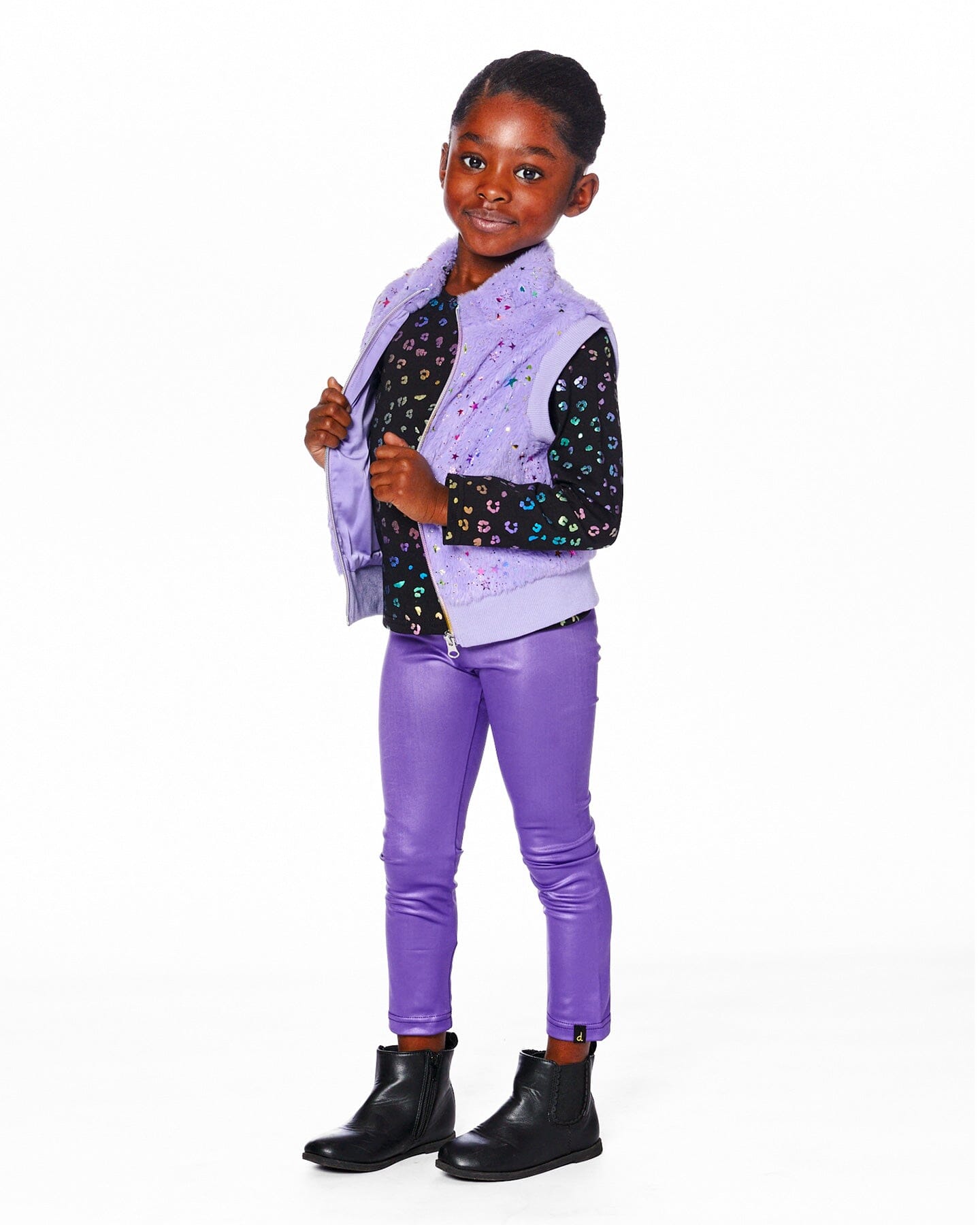 Faux Fur Zipped Vest Lavender-1