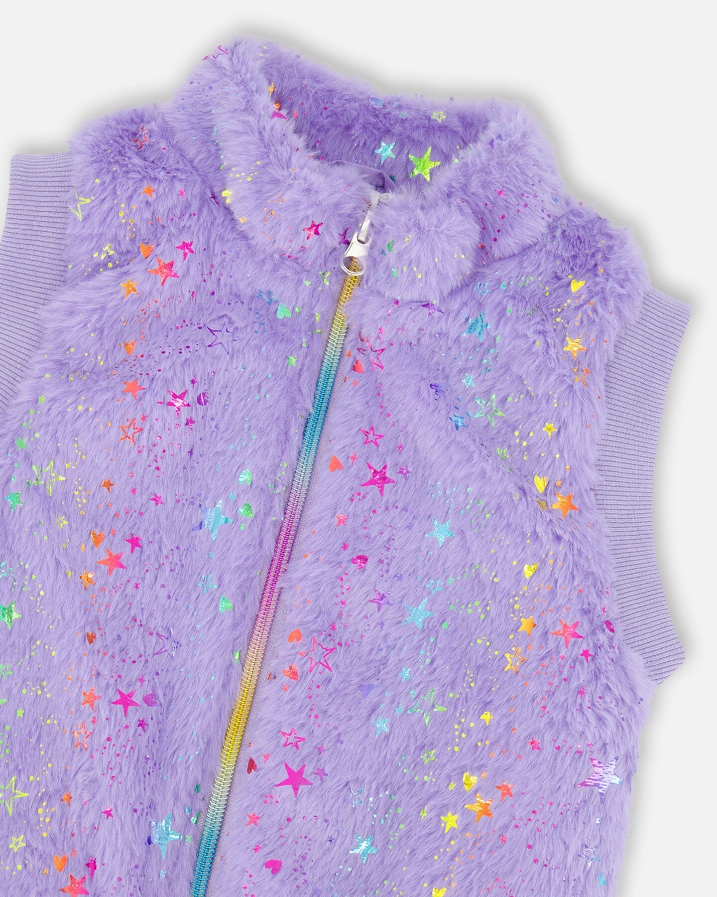Faux Fur Zipped Vest Lavender-3
