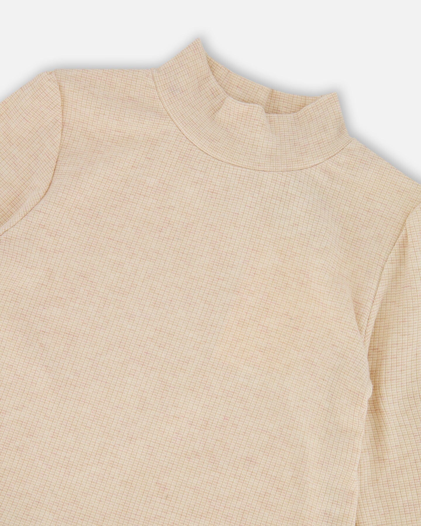 Long Sleeve Bi-Material Mock Neck Dress Beige And Plaid-4