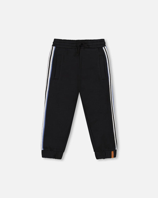 Fleece Sweatpants With Side Stripes Black-0