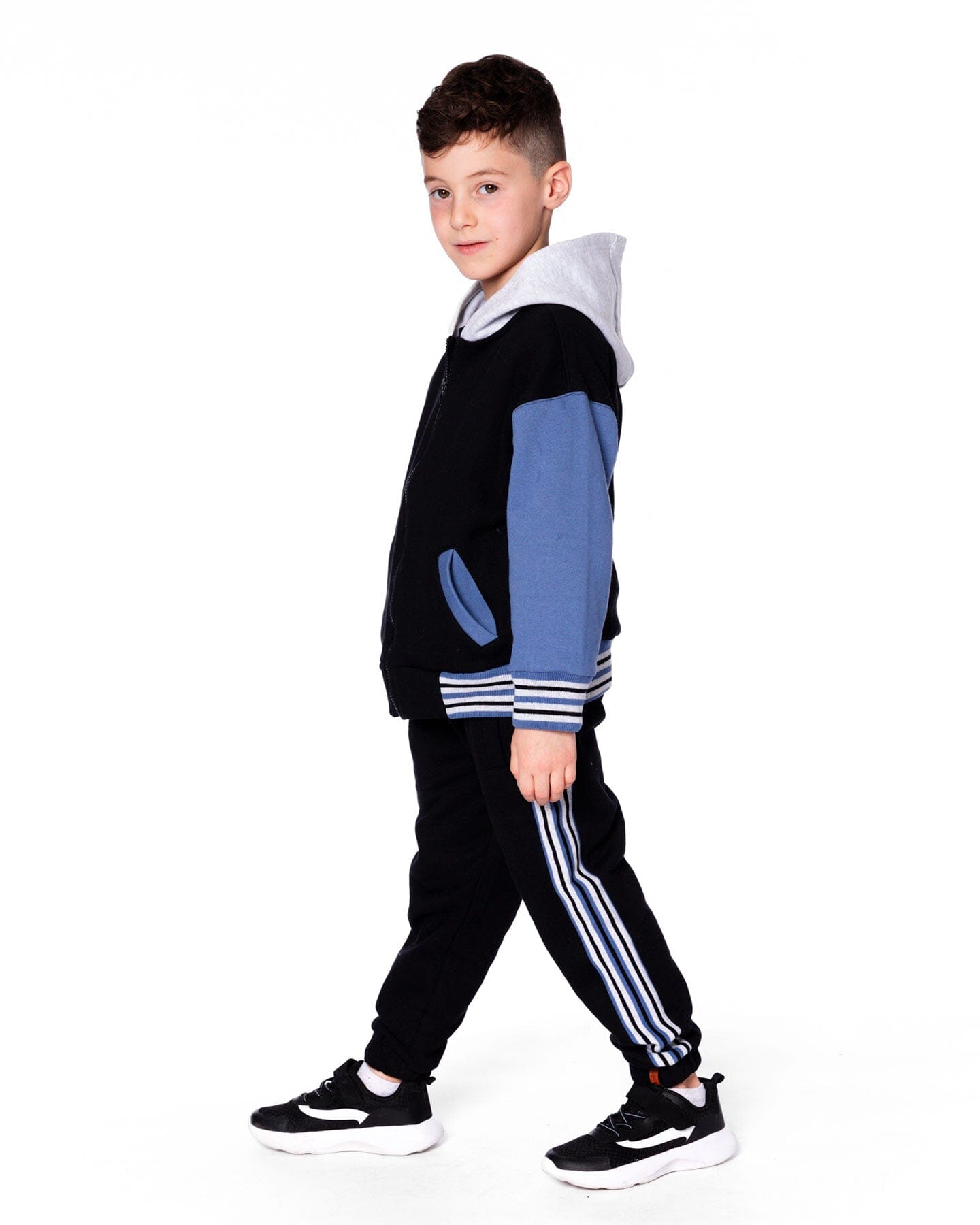 Fleece Sweatpants With Side Stripes Black-2