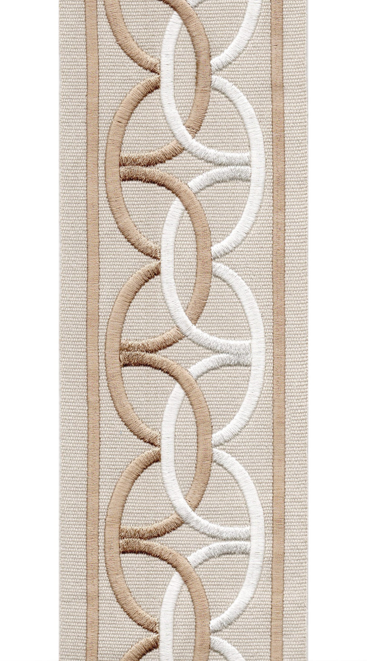 Interlocking Ring Cotton Canvas Trim | 4 Inch / 10.16cm Wide Embroidered Border | By The Metre-0