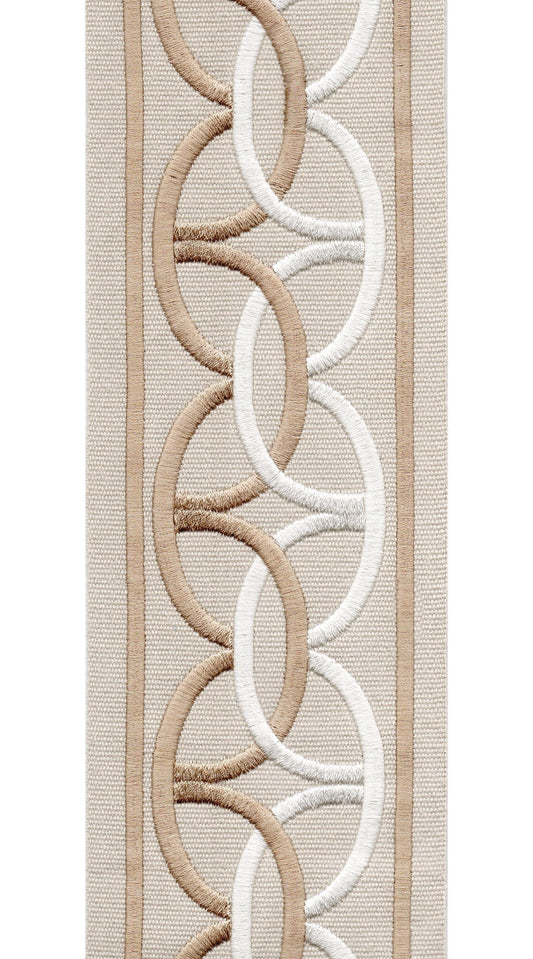 Interlocking Ring Cotton Canvas Trim | 4 Inch / 10.16cm Wide Embroidered Border | By The Metre-0