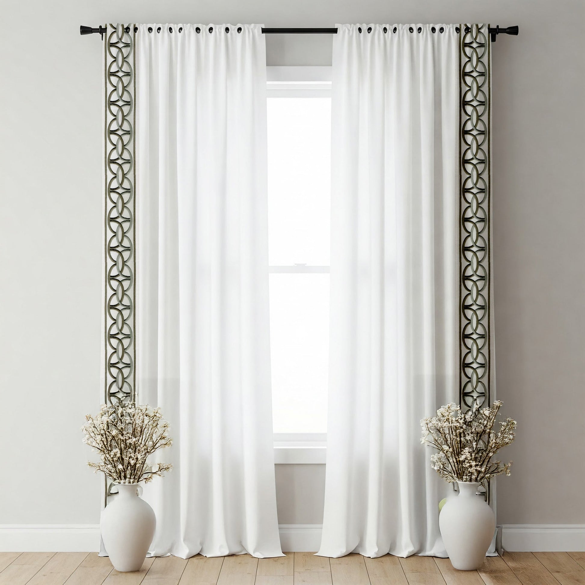 Interlocking Ring Cotton Canvas Trim | 4 Inch / 10.16cm Wide Embroidered Border | By The Metre-3