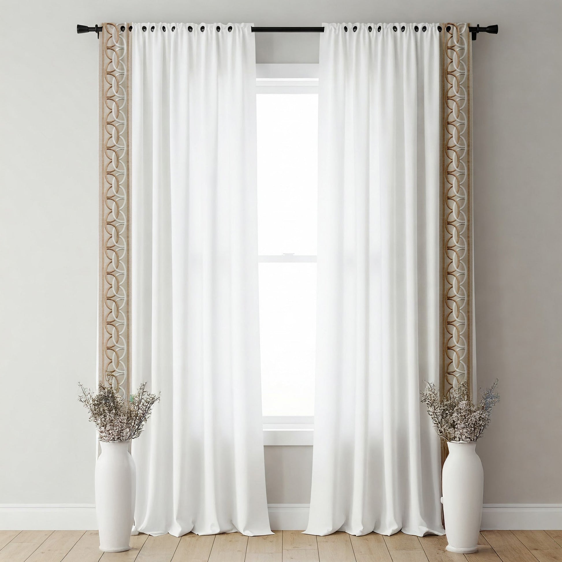 Interlocking Ring Cotton Canvas Trim | 4 Inch / 10.16cm Wide Embroidered Border | By The Metre-1