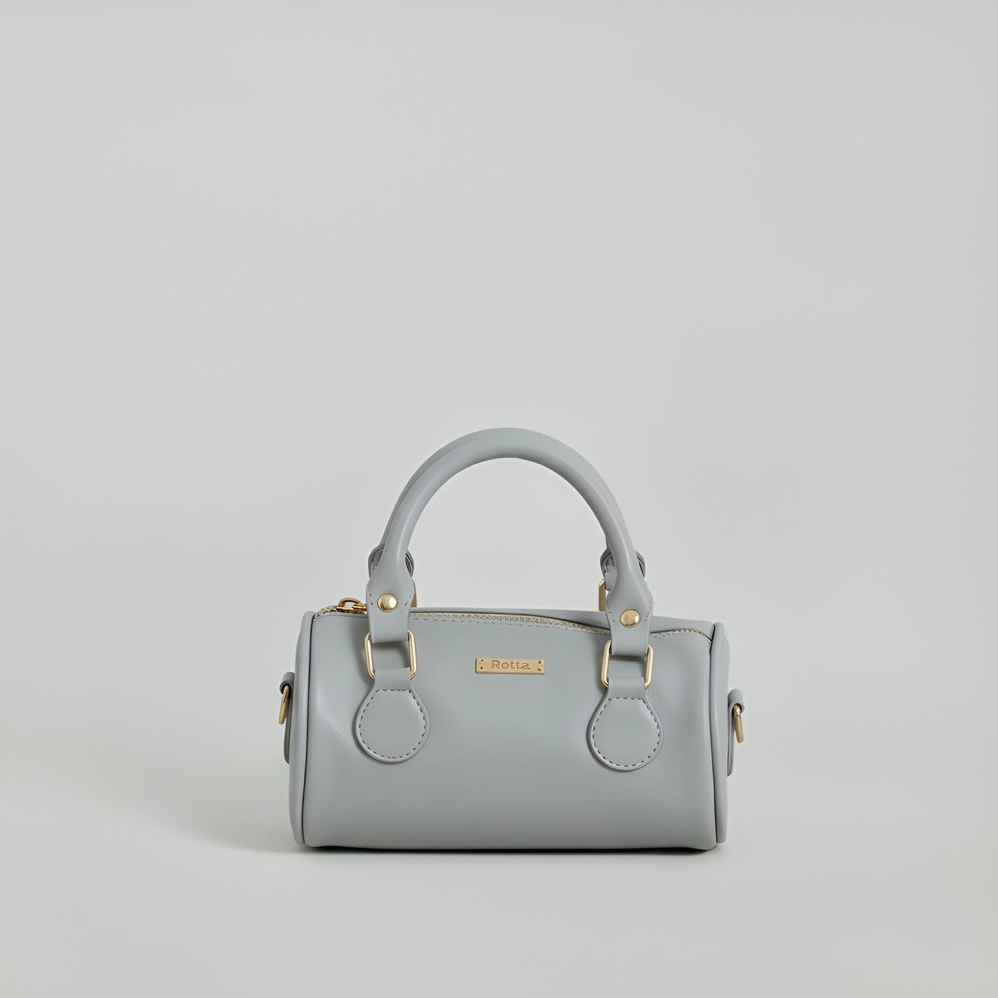 LIA - Elegant Round Mini Leather Bag with Long Strap, barrel bag - Gray & Black