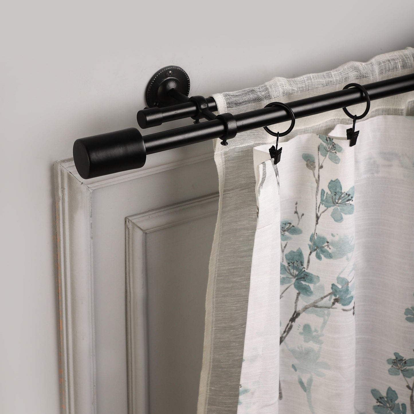 Black Double Curtain Pole | Rustproof & Heavy Duty | Extendable | Minimalist Finials | 28-144 Inch-0