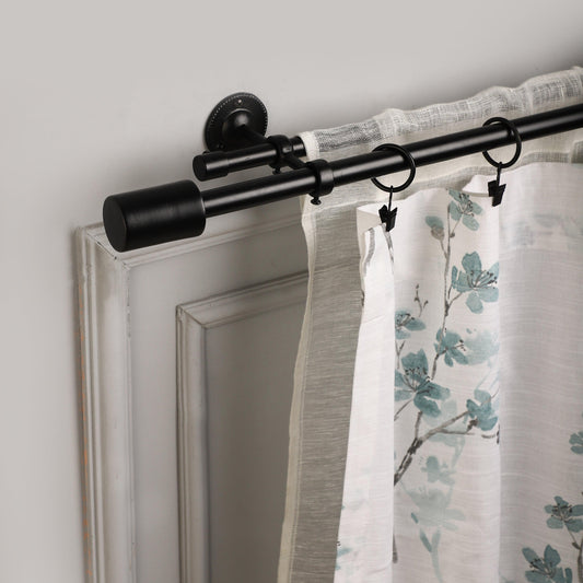 Black Double Curtain Pole | Rustproof & Heavy Duty | Extendable | Minimalist Finials | 28-144 Inch-0