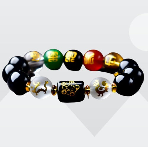 Five-Element Obsidian Bracelet (12 mm Beads)-2