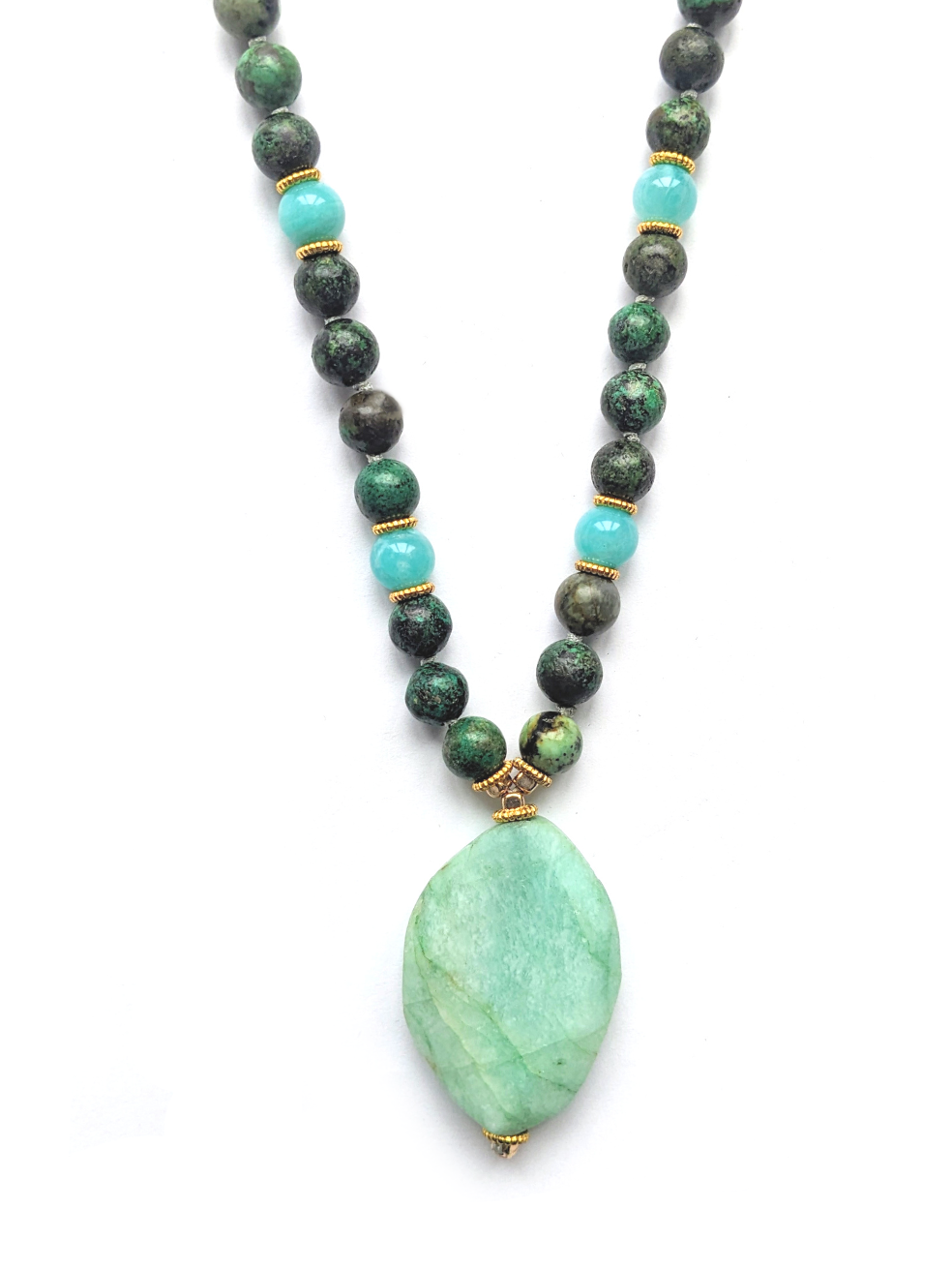 Healing Mala Necklace - Amazonite Stone & African Turquoise-0