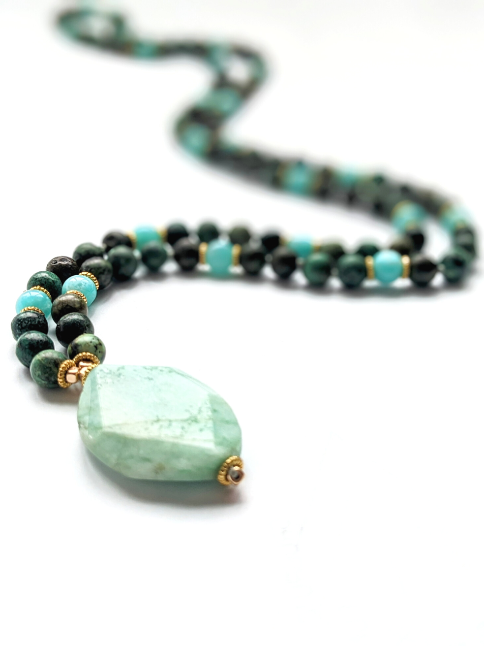 Healing Mala Necklace - Amazonite Stone & African Turquoise-1