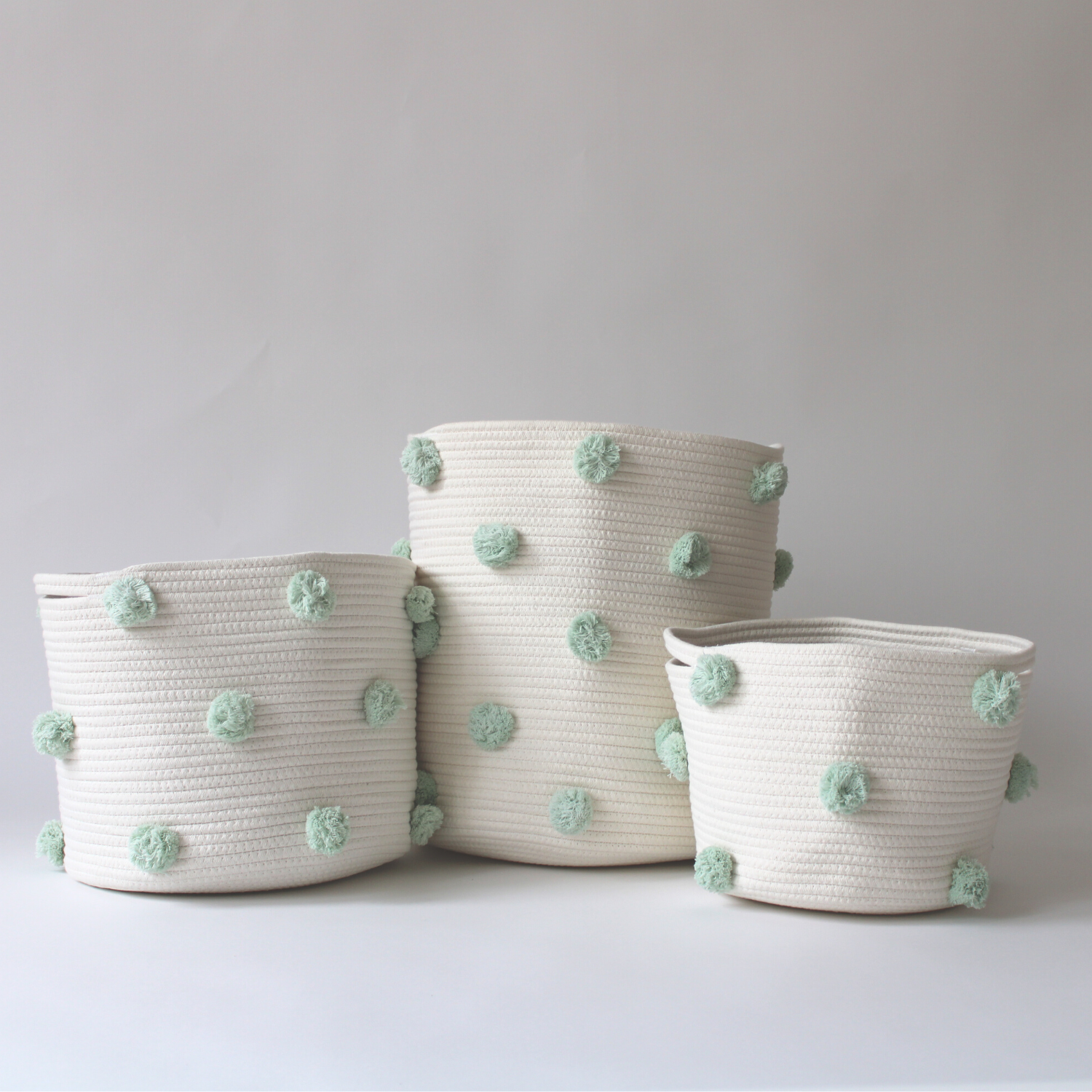 Mint Pom Basket - Medium-2