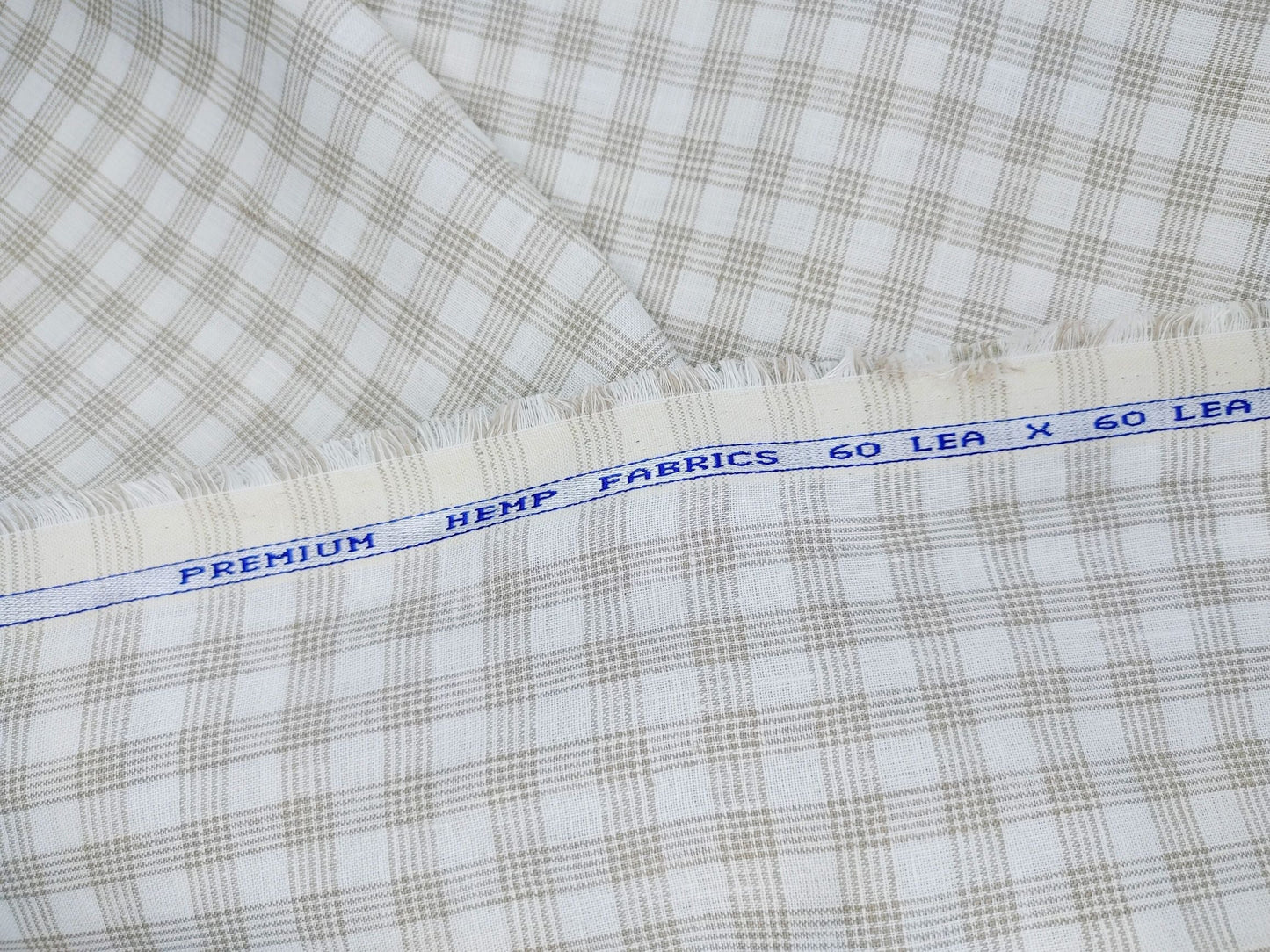 Organic Hemp Fabric - Checked | White with Natural Checks | 145gsm | Soft & Breathable-2