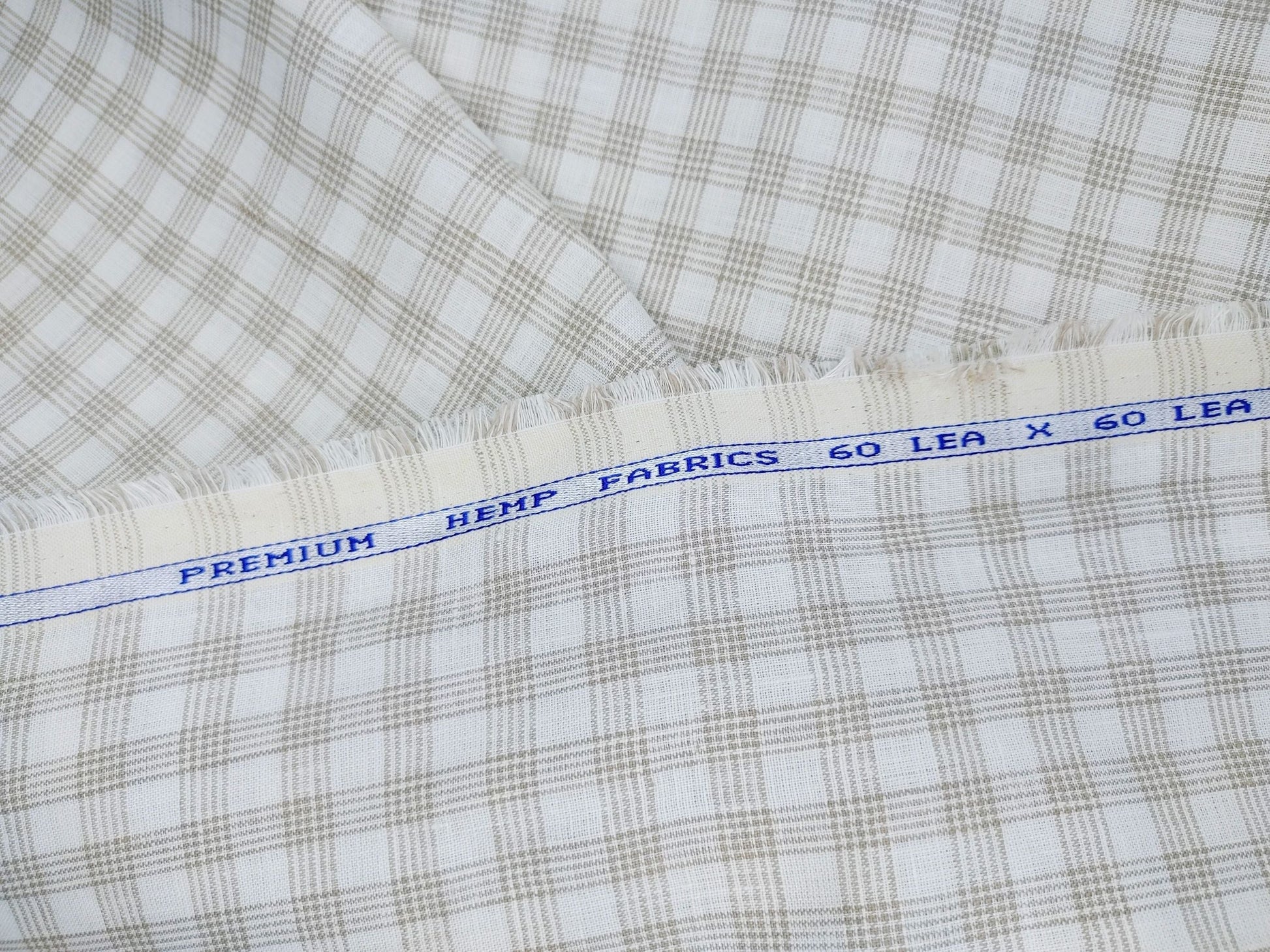 Organic Hemp Fabric - Checked | White with Natural Checks | 145gsm | Soft & Breathable-2