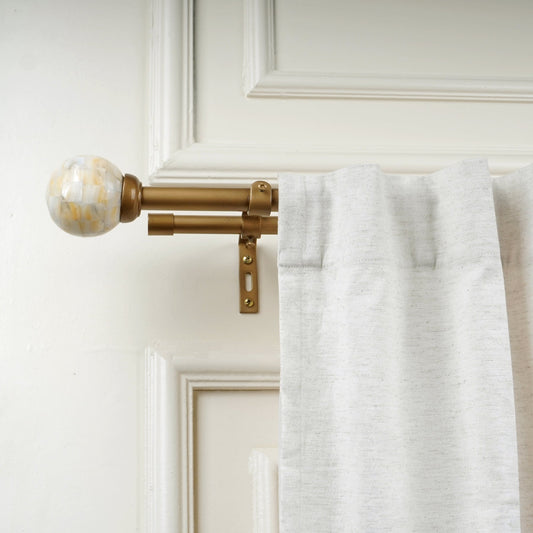 Double Curtain Pole | Antique Brass | Extendable & Adjustable | 28-144 Inch |  Mother of Pearl Finials-0