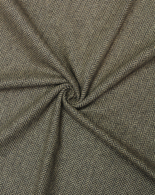 Organic Woolen Tweed Fabric - Beige with Black Herringbone Pattern - By the Metre (142cm Wide, 350gsm) - Perfect for Curtains, Clothing & More-0