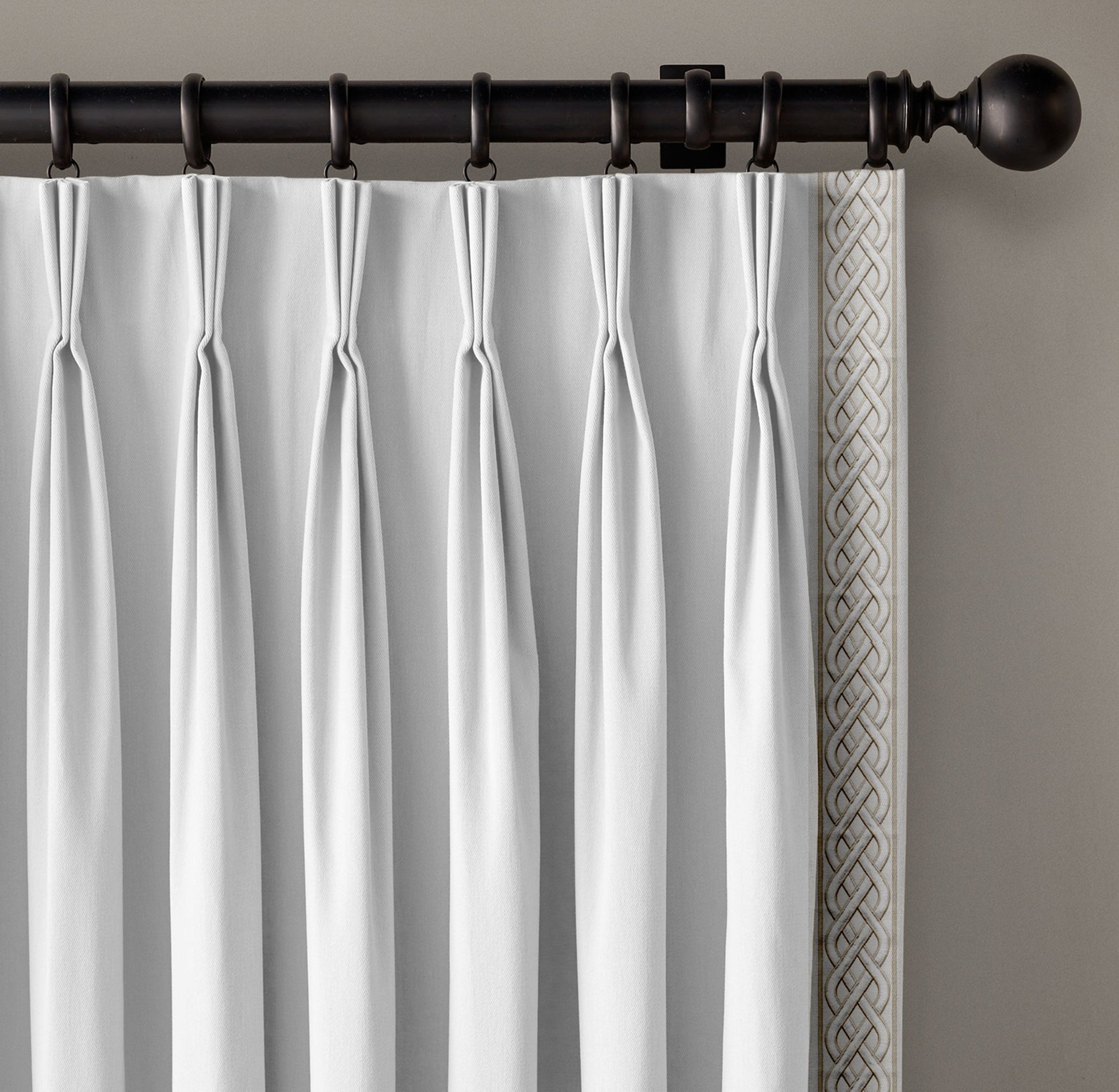 Organic Cotton Canvas Curtain Trim Border Tape - Celtic Knot Pattern - 10cm Wide - Ivory Beige/Taupe Cream/Ivory Blue - Sold by Metre UK - Continuous Piece-1